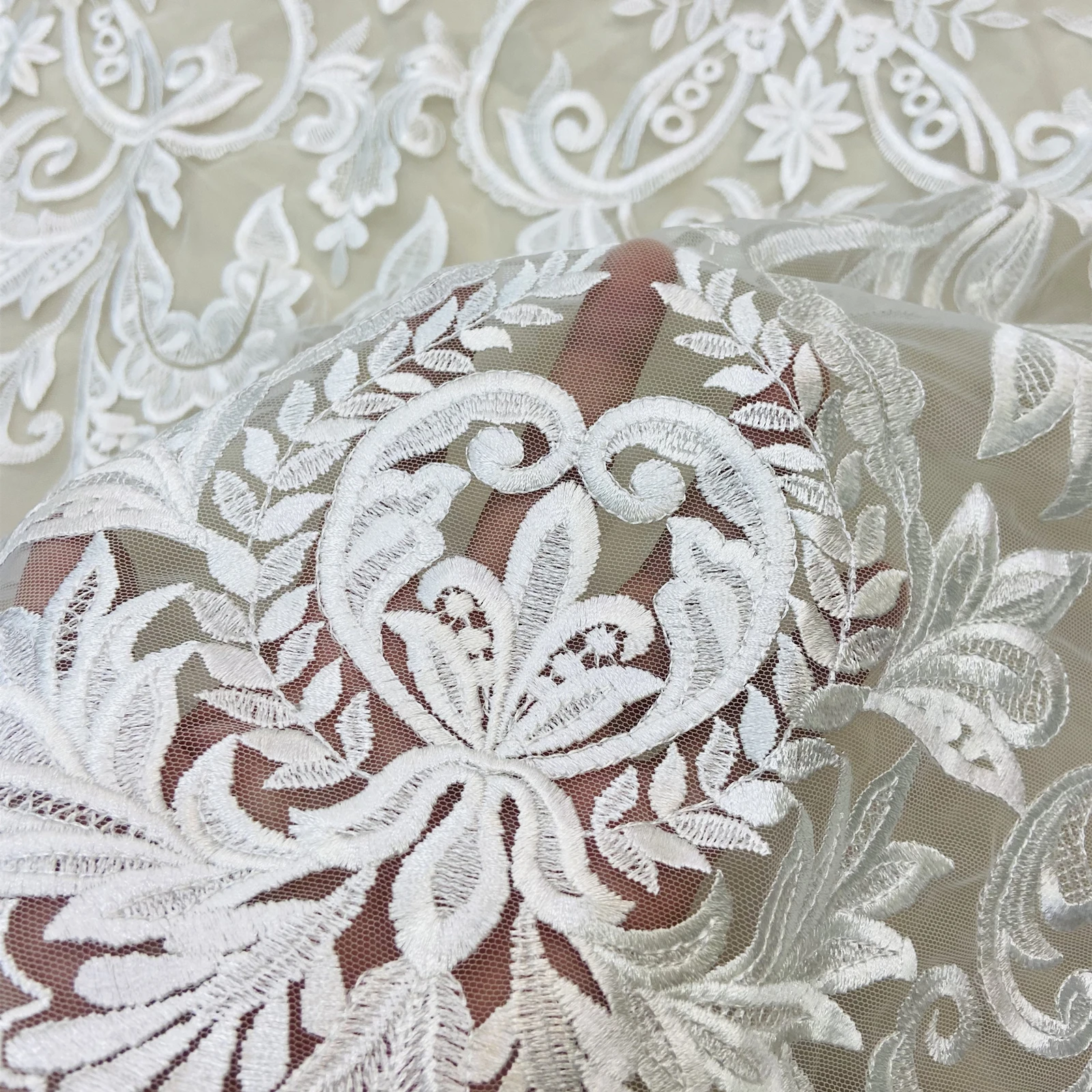 New Private Custom Wedding Evening Dress Lace Fabric, Delicate Tulle Embroidered Tablecloth Curtain Decoration