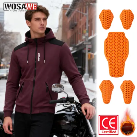 WOSAWE Winter Motorcycle Jacket with Removable CE Armor Pad Reflective Fleece Warm Hoodie Outdoor Fishing Hiking Hunting Outwear