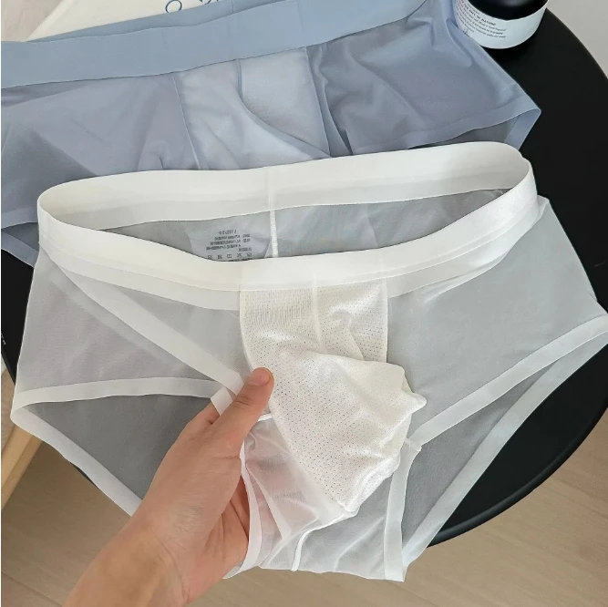 

Мужское нижнее белье 20D ультратонкие легкие быстросохнущие трусы прозрачные бесшовные молодежные трусики из ледяного шелка со средней талией U-образной выпуклой сумкой