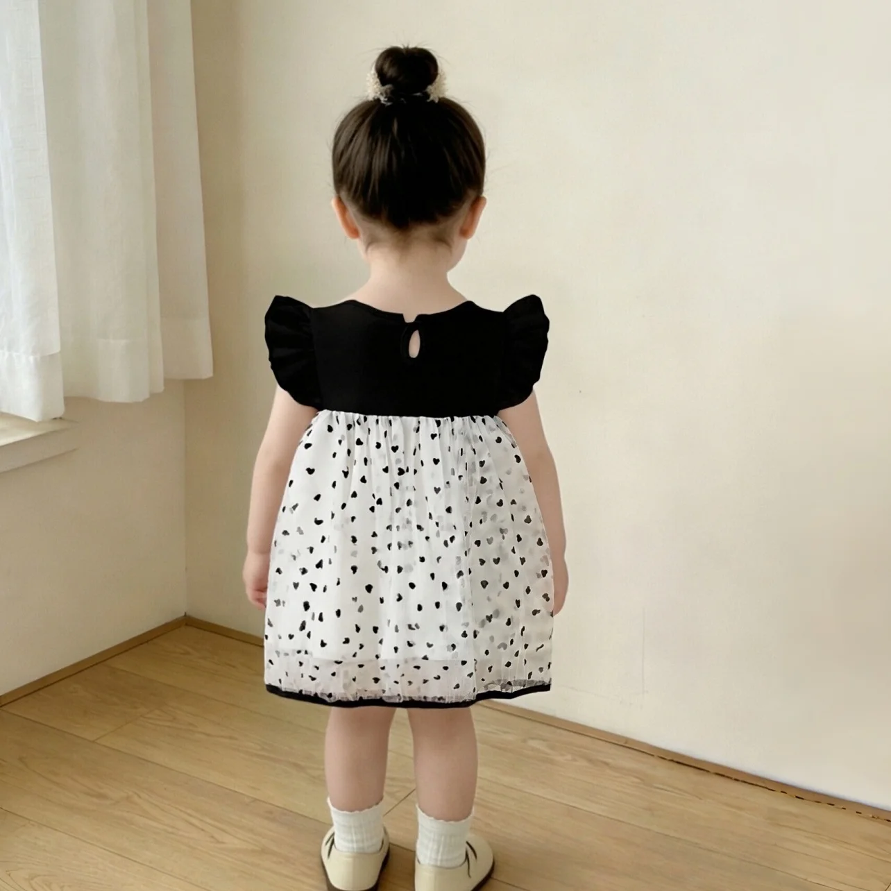 Summer New Baby Girl Dress With Sweet Heart Print, Baby Girl Mesh Princess Dress Children'S Clothing (9 Months To 3 Years Old)