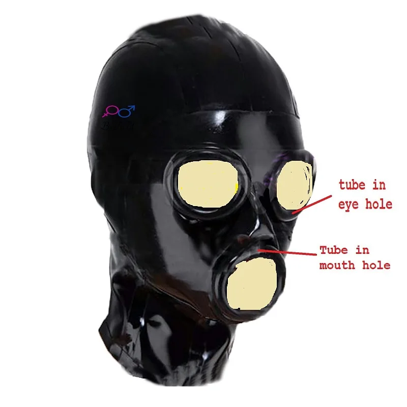 

Latex cosplay hats Mask Hood Eyes Hole Mouth Tube O rings handmade Cap All with rear zipper