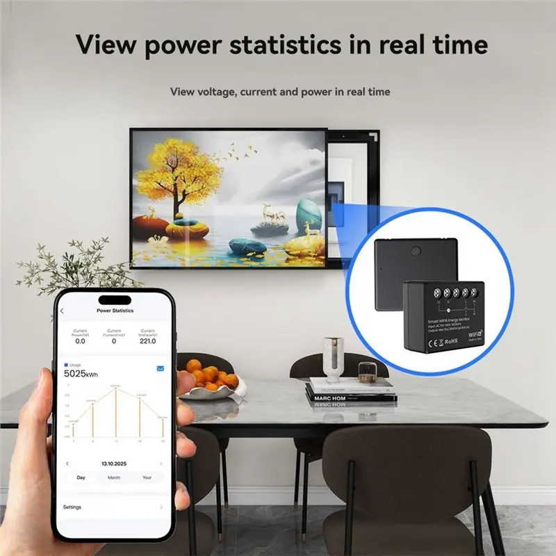 ABSQ-Tuya Wifi 6 Power Meter On/Off Switch 16A Smart Power Monitoring Real-Time Power Consumption Over-Battery Warning