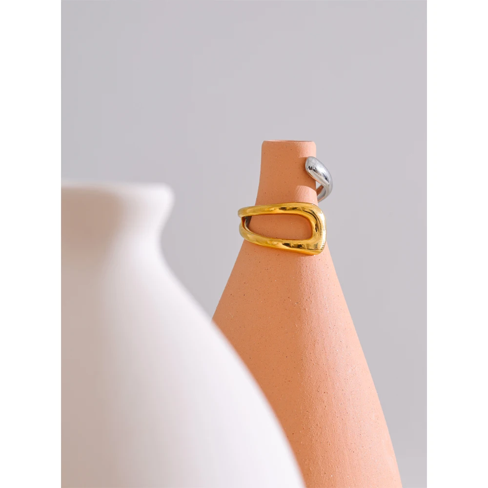 Yhpup Stainless Steel Geometric Hollow Adjustable Double Color Ring Waterproof Finger Jewelry Wholesale Gift