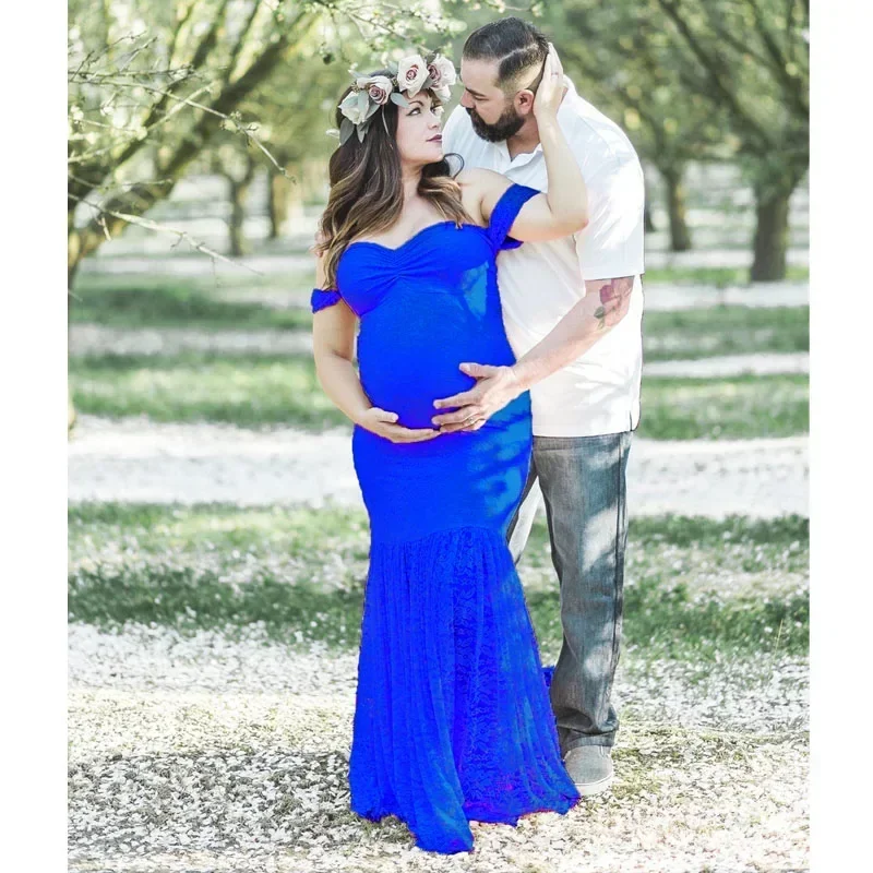 Vestido de maternidade fotografia adereços sexy fishtail maxi gravidez vestido de renda fotografia roupas para grávidas sessão de fotos