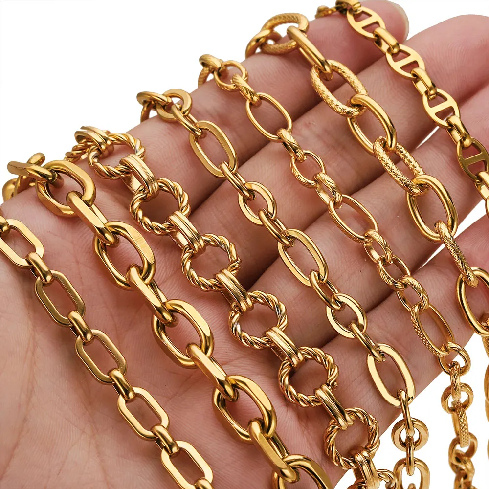 1meter Stainless Steel Large Chains Gold-plated NK Embossed Thread Cross for DIY Jewelry Making Accessories  Necklace Bracelet - view 2