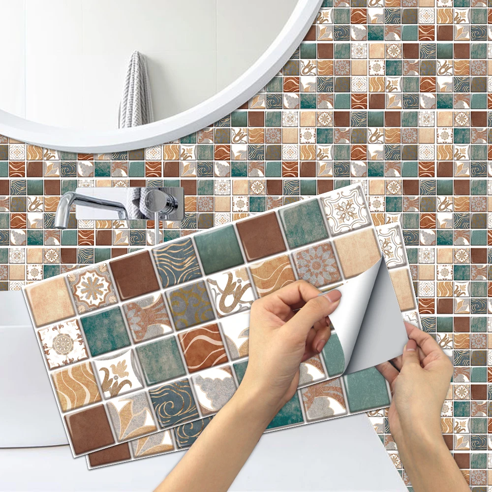 

6/12/18/24/48PCS Peel and Stick Mosaic Square Brick Pattern PVC Wall Sticker Self-Adhesive Waterproof Tile Sticker Living Room