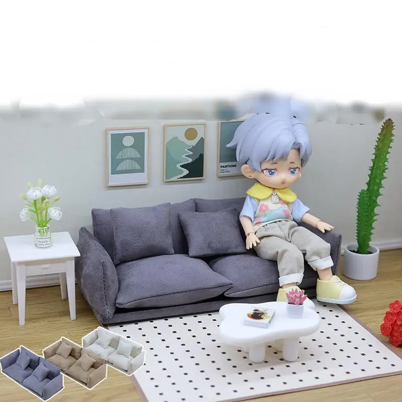 1 Juego de juguetes para juego de imitación para niños: Mini sofá y sillas de cuero italiano 1:12, muebles de sala de estar simulados para decoración y escena de casa de muñecas