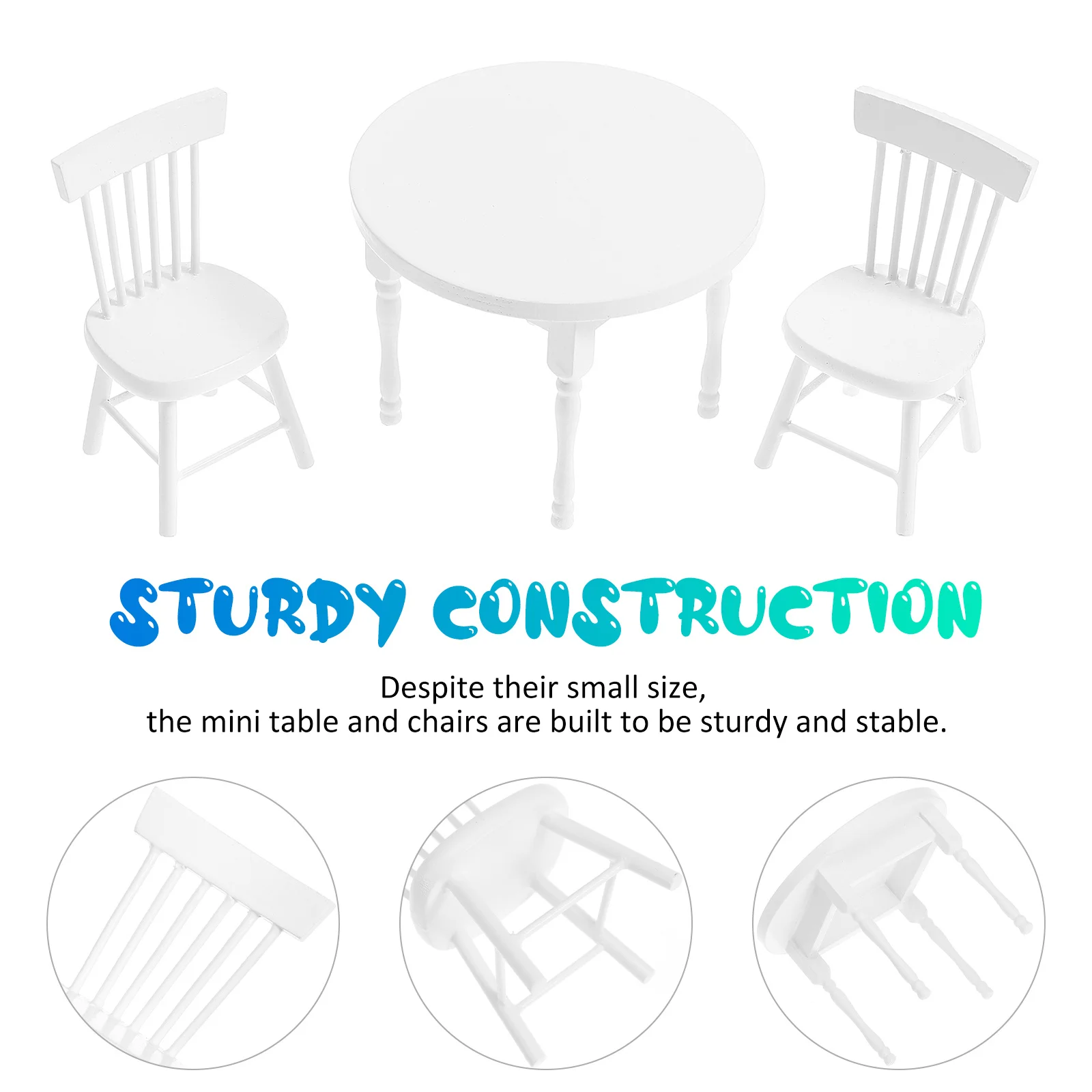 1 set 1 set witte ronde mini-tafelstoelset houtstructuur poppenhuismeubilair voor eetkamer keuken decor miniatuur landschap