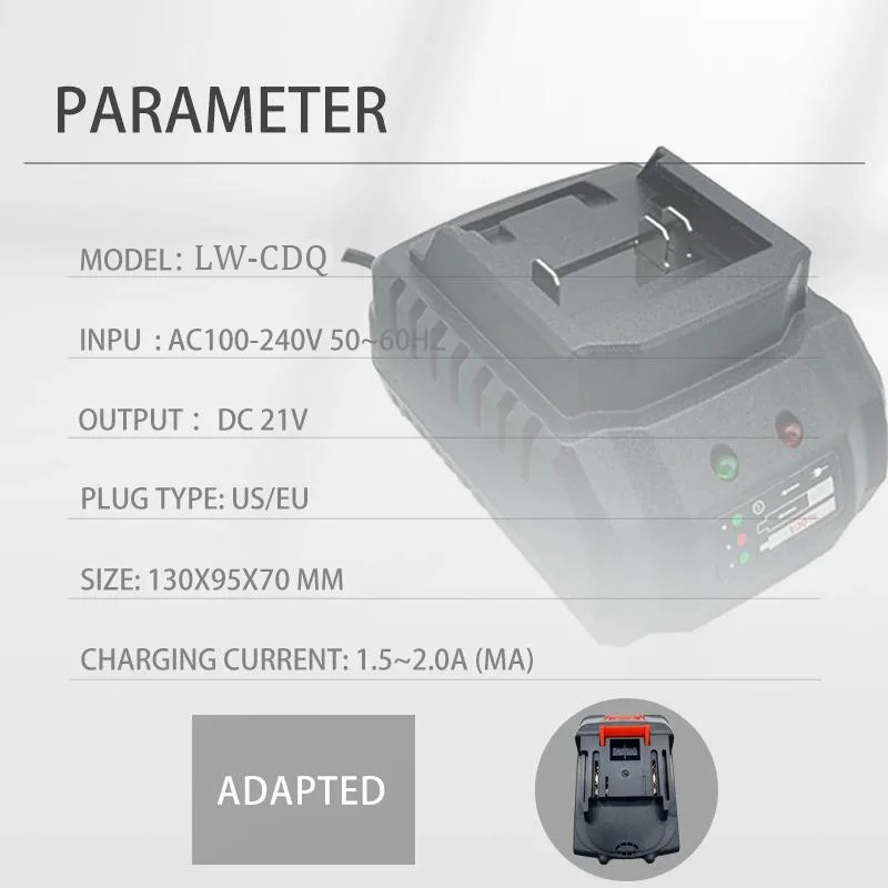 20V-21VMT lithium battery adapter charger, compatible with American and European plug sockets, compatible with lithium battery.