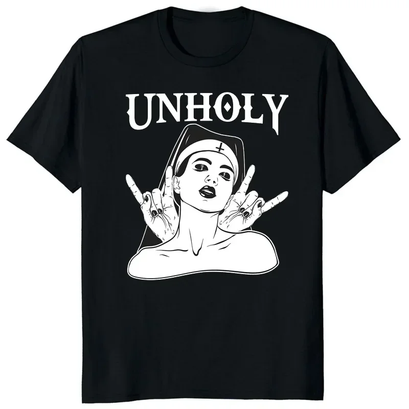 Hot Cartoon Nun Nonne Religieuse Church of Satan Anton Lavey Satanic Occult Goth Gothic Male O-neck Ropa Hombre Men T-Shirt