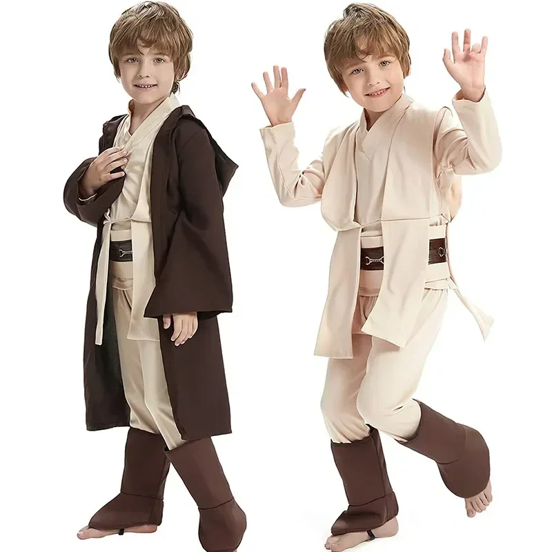 Disfraz de Star Wars Obi-Wan Kenobi para niños, Cosplay de guerrero Jedi, capa con capucha, traje, disfraces de fiesta de Halloween para niños