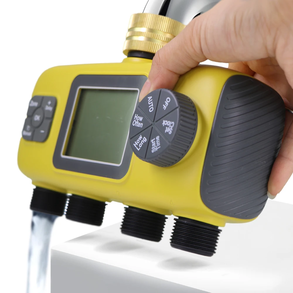 Programmable 4-Way Water Timer LCD Digital Automatic Irrigation Controller for Garden Tap Hose Sprinkler Timed Watering Valve