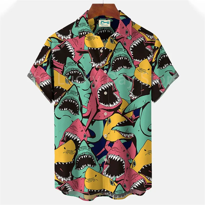 Men's Vintage Hawaiian Floral Short Sleeve Shirt Original Pattern Seabed Printing Luxury Shark 5xl Fashion Summer Cartoon Clothi