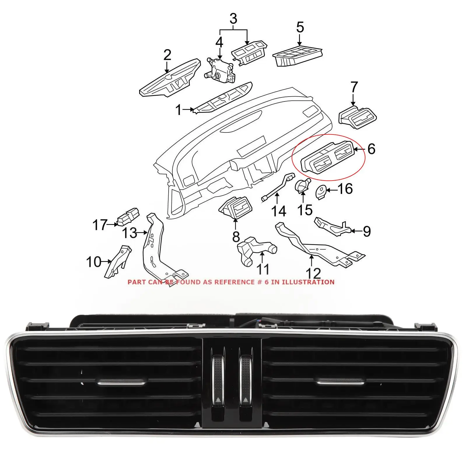 Black Chrome Central Dashboard Air Out Vent 3AD819728A Center Dash AC Heater Air Vent Fit for b6 B7