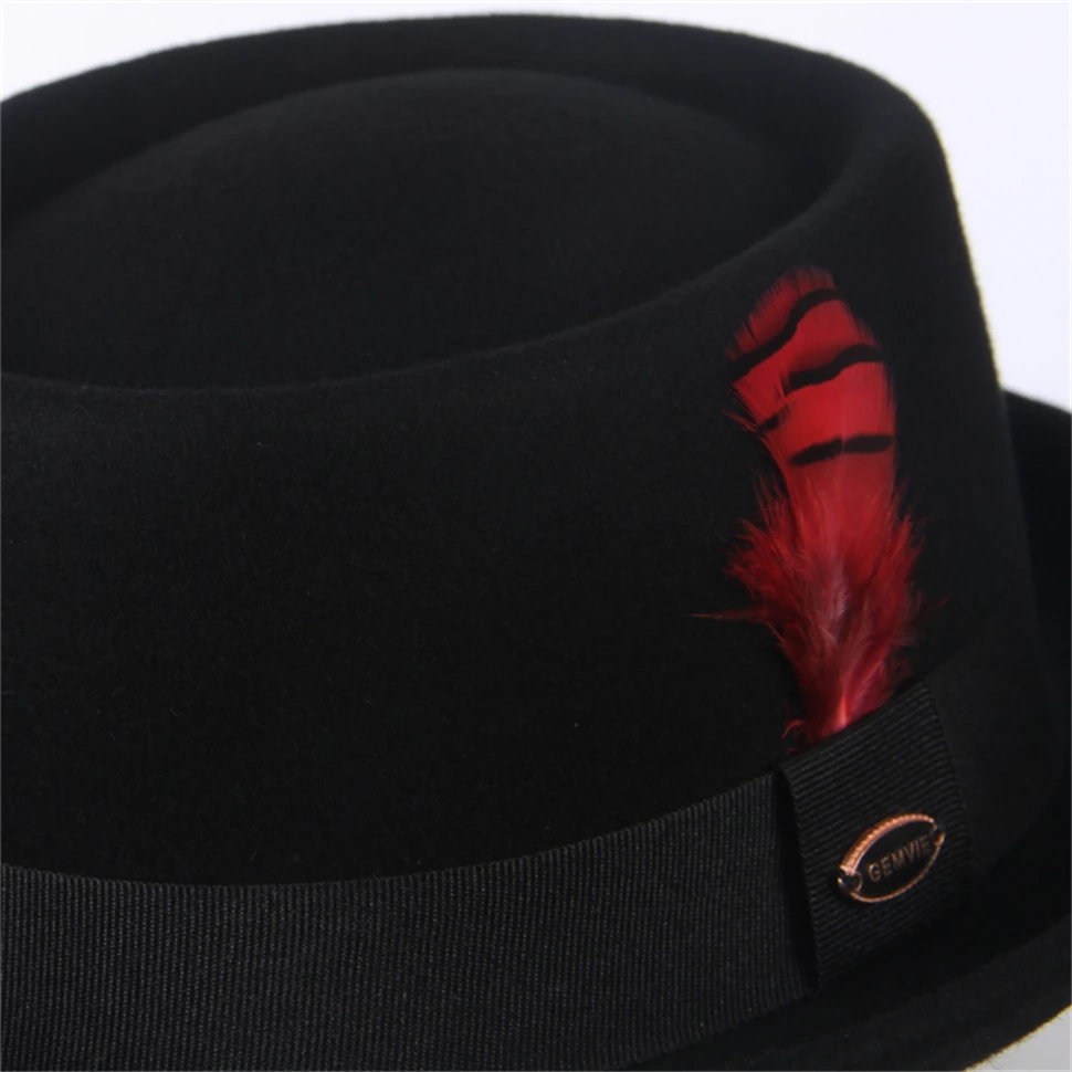 GEMVIE 100% Wool Women Men Felt Pork Pie Hat Curved Brim Porkpie Hat Autumn Winter Unisex Fedora Hats