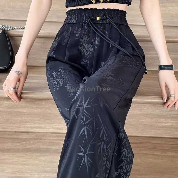 

2025 chinese style classical jacquard pants retro versatile disc buckle tassle design trousers graceful leisure chinese pants