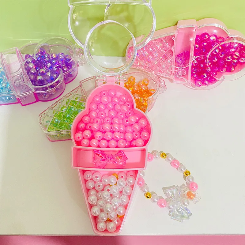 1pcs Children's Play House Ice Cream Shape Beading Gift Box Toys DIY Handmade Bracelet Necklace Jewellery Girls Birthday Gift