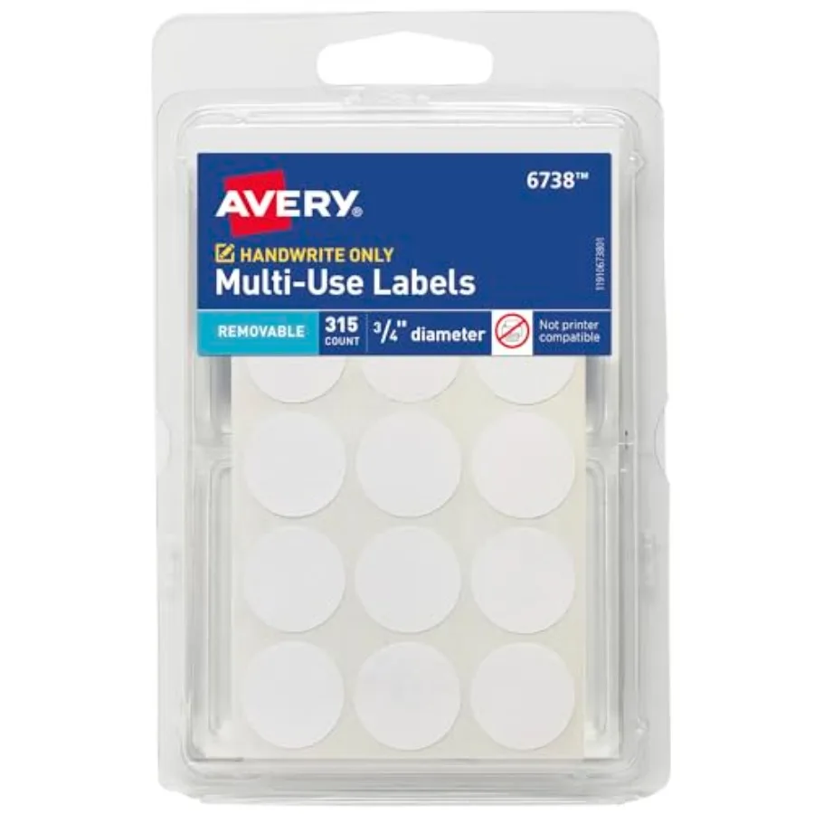 

Multi-Use Removable Labels 3/4 Inch Round Stickers White Non-Printable 315 Blank Labels Total