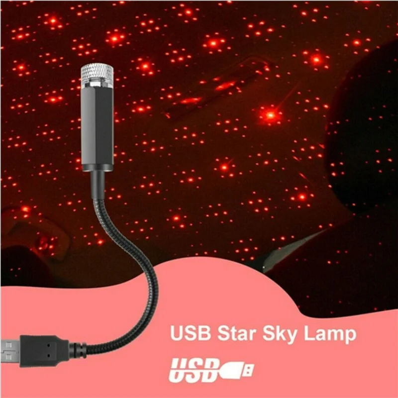 Portable Mini Decorative Lamp LED USB Adjustable Wedding Car Interior Ceiling Decor Roof Star Projector Projection Night Light