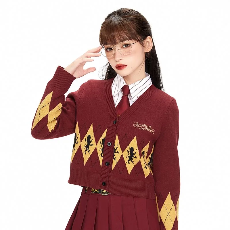 Japan British Style School Spring Autumn Cotton Knitted Sweater JK Uniforms Cardigan Hufflepuff Girls Preppy Cosplay Coat