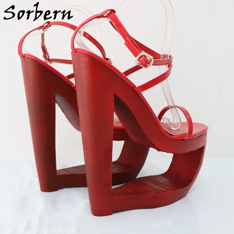 Sorbern red shiny hollow out wedge high heel sandals slingback 3D print Heels Size EU33- 48 Unisex Style Shoes Custom Any Colors