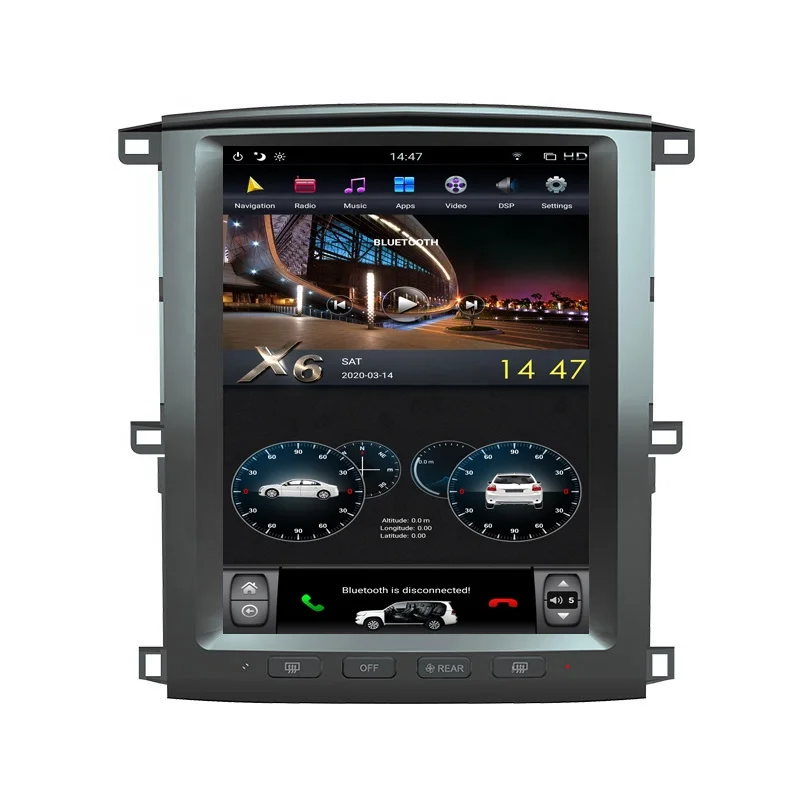 12.1'' Vertical Screen 4+64GB Android Car Multimedia Player Radio GPS Navigation for TOYOTA Land Cruiser LC100 2003-2007