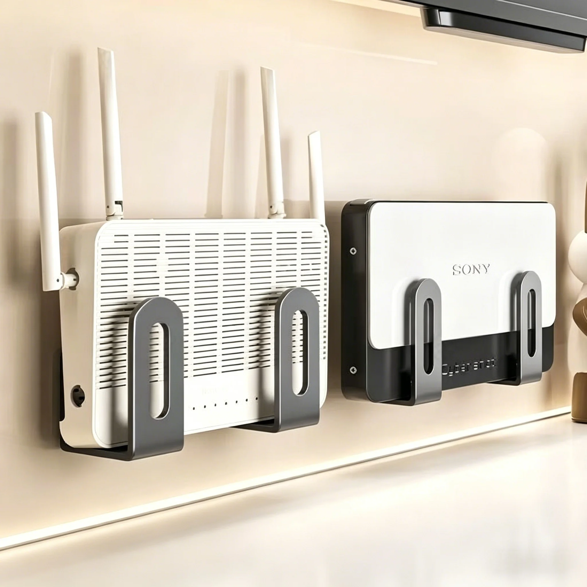 Wall Mounted Fixture Support Bracket 2Pcs Home Router Storage Rack Box Set‑Top Box WiFi Placement for WiFi Devices Living Room