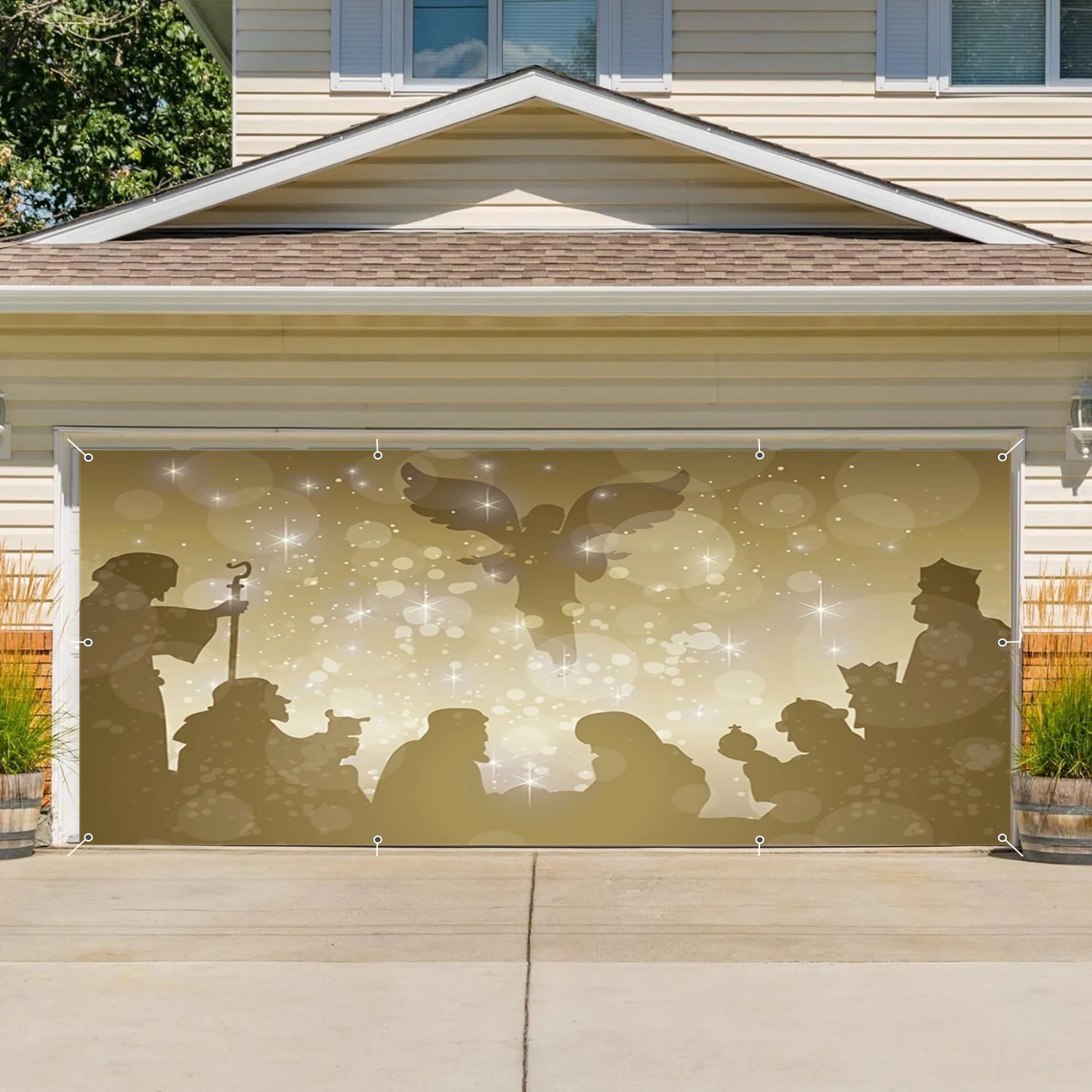 Christian Holy Angel Cross Garage Wall Background Christmas Jesus Birth Garage Door Frame With Hooks For Outdoor Home Decoration