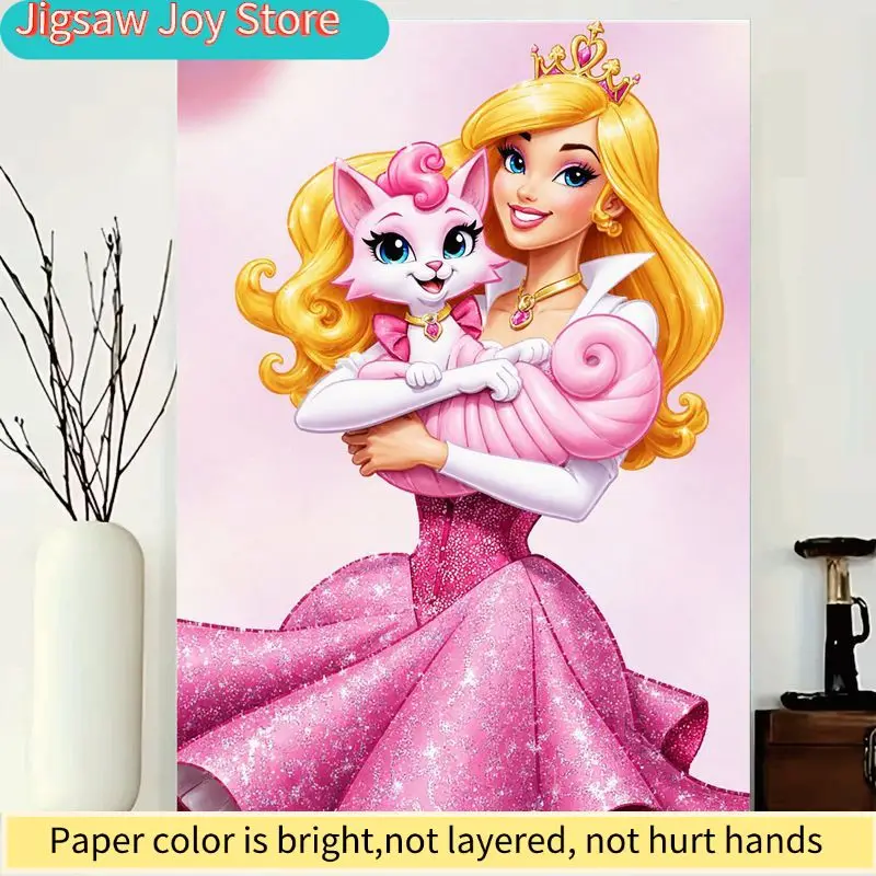 Quebra-Cabeça Princesa e Gatinha com Coroa Brilhante e Branca - Imagem para Meninas, Jogo de Festa de Aniversário, Brinquedo Relaxante, Quebra-Cabeça Portátil