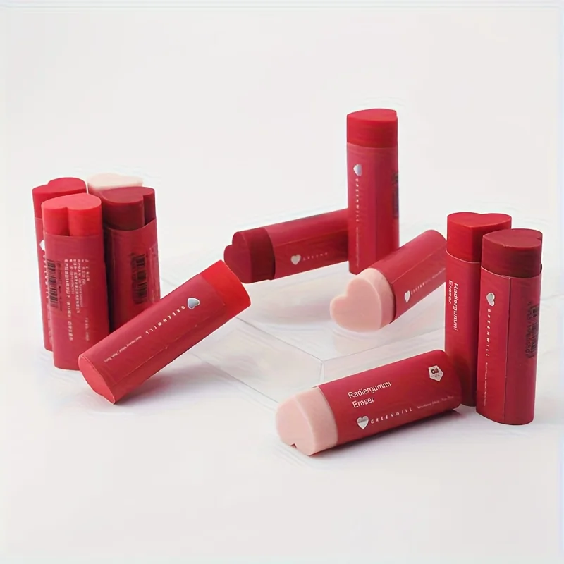 1/4/8pcs Cute Gradient Red Heart Eraser Round Shaped Rubber Creative Soft Erasers for School Kids Gifts Stationery F3223