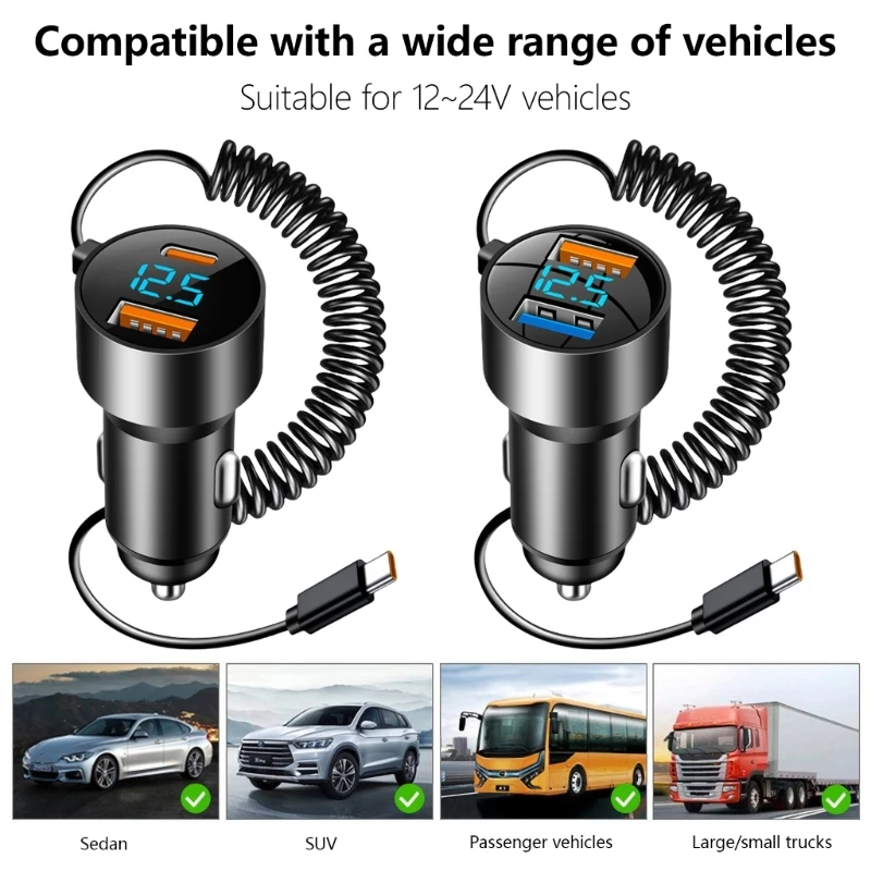 2-Port Intelligent Car Rapid Car Charging Solution Vehicles Super Fast Charging Adapter with Colorful LED Light