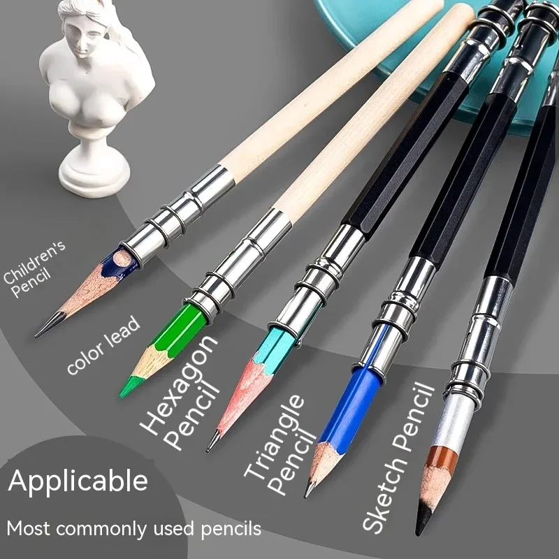 Dual Head /Single Head Pencil Extender Holder Set Adjustable Pencil Lengthener Writing Drawing Tool Wood Sketch Pencil Extension