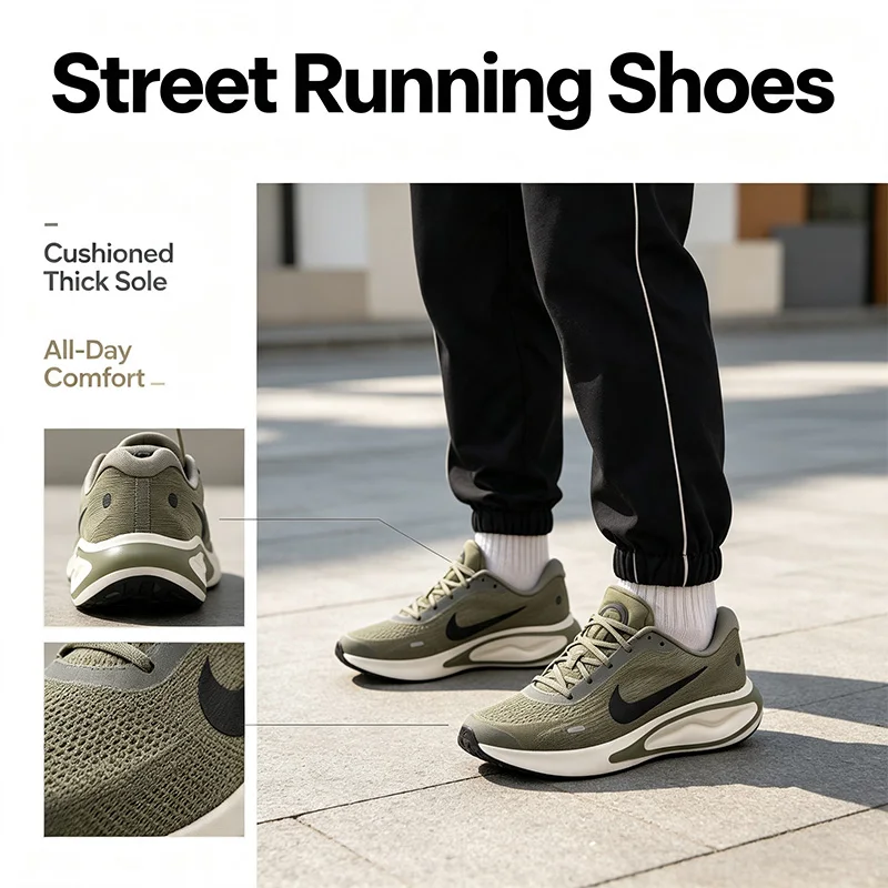 Nike Genuine Beige Running Sneakers for Men Cushioned Thick Sole Lightweight Street Sport Shoes  FN0228-302