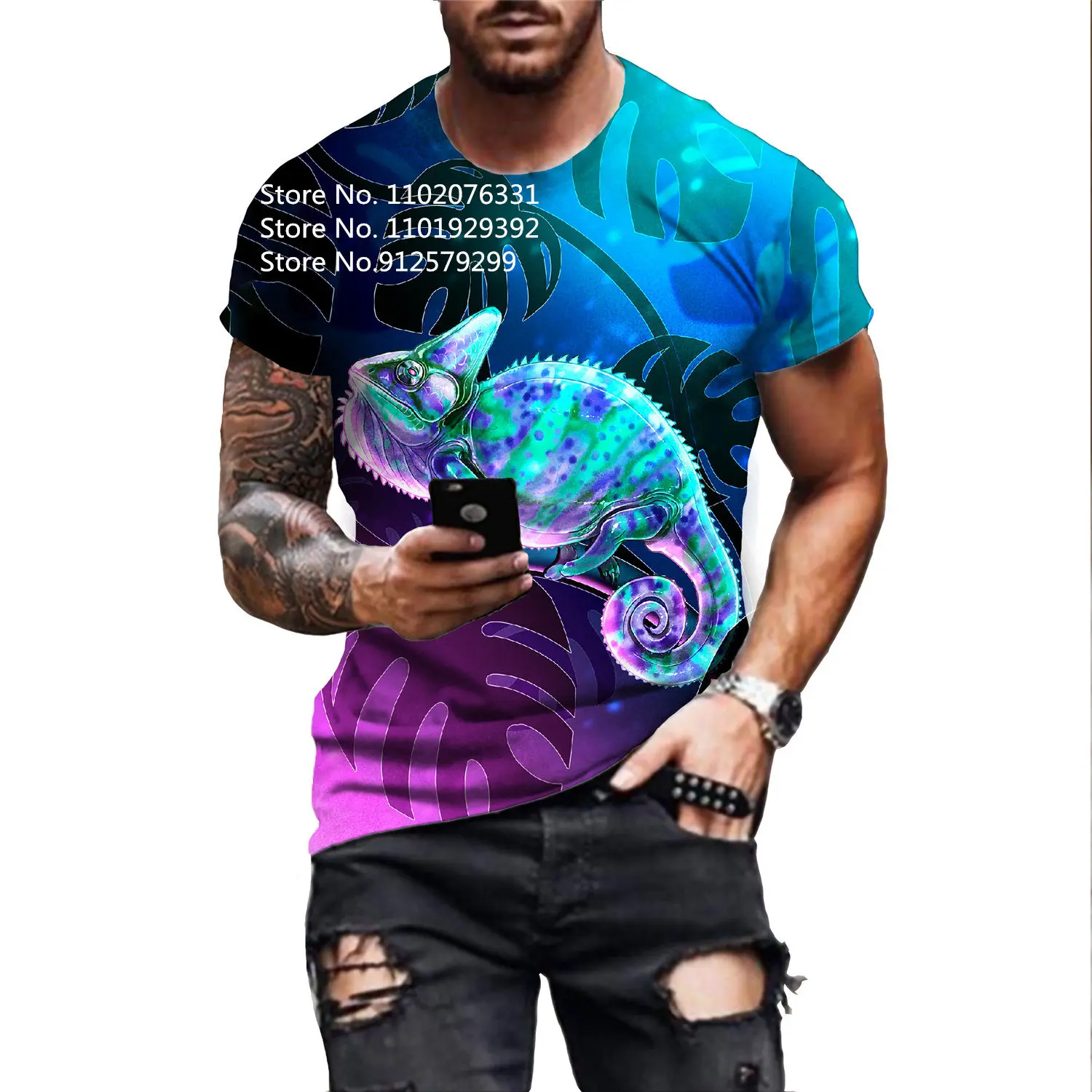 Men's T-shirts Cartoon Chameleon 3d Printed T Shirt Hip Hop Rock Streetwear Short Sleeve O-neck Tee Male Clothes