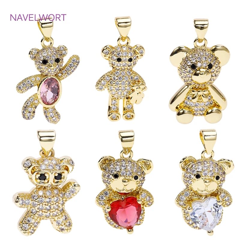 Multi Styles 18K Gold Plated Inlaid Zircon Bear Charms Pendant For DIY Necklace Making Supplies High Quality Jewelry Accessories