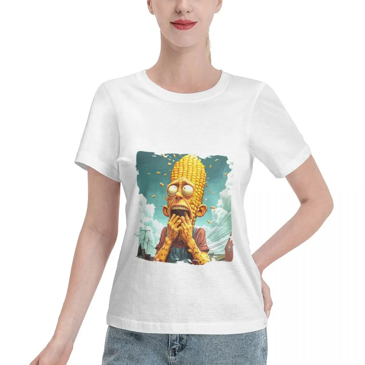 Clearance Terrified Corn About To Pop Global Warming Women's T-shirt Oversized Wear Resistant Top