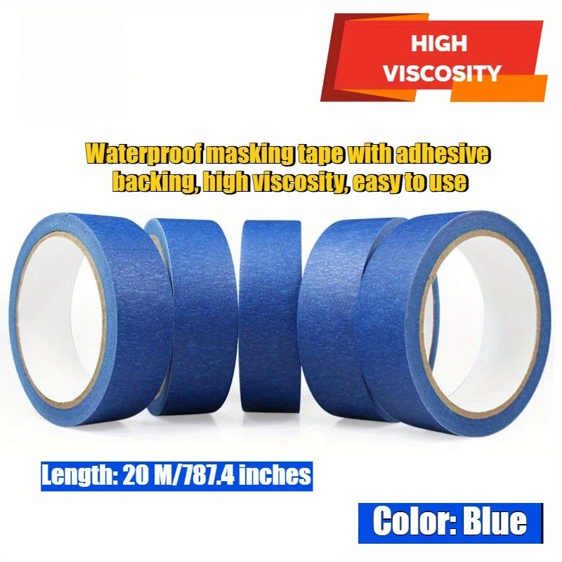 20M blue decorative paper tape, multi size painting masking tape, suitable for home and office cleaning and releasing paper tape