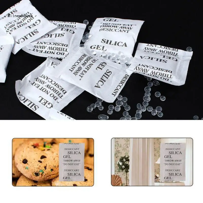 100 Packets Non-Toxic Silica Gel Desiccant Pack Moisture Absorber Dehumidifier for Kitchen Clothes Storage Room Dropship