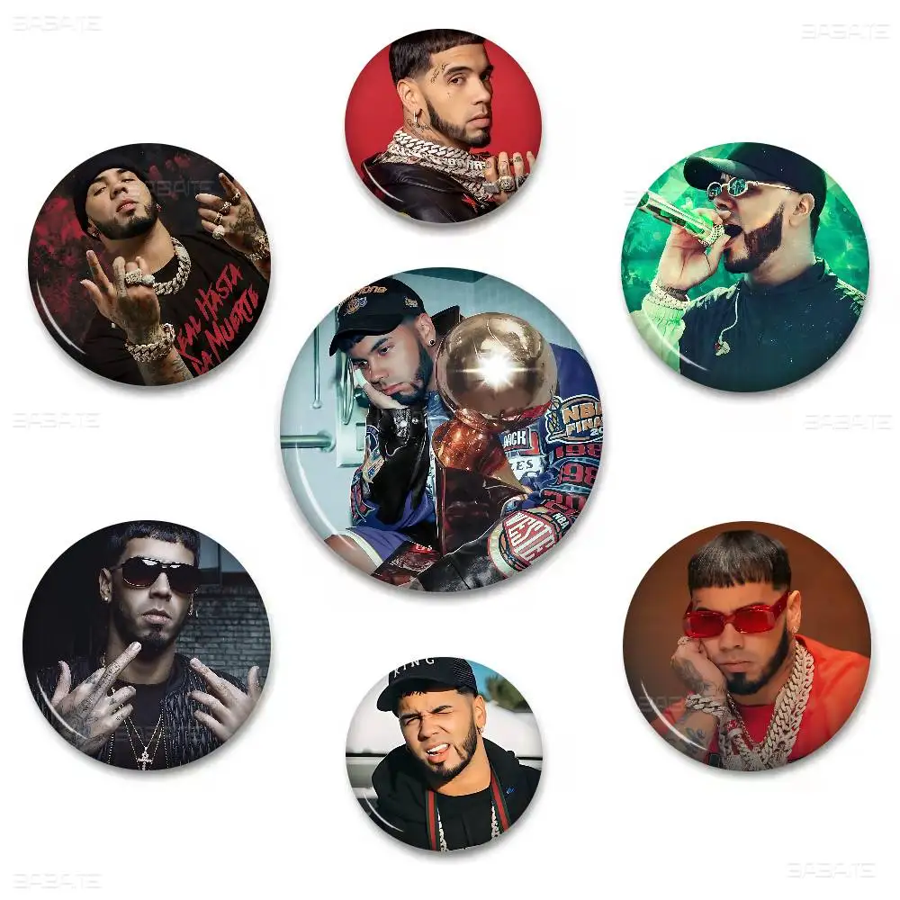 Puerto Rican Singer Anuel Aa Creative Pins Funny Round Snap-in Brooch Badge Backpack Hat Accessories Jewelry Gifts For Friend