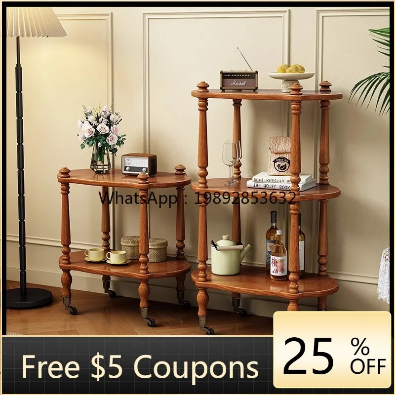 

LYY French Retro Coffee Table Small Apartment Living Room Movable Sofa Side Table Corner Table Solid Wood Small Storage Rack