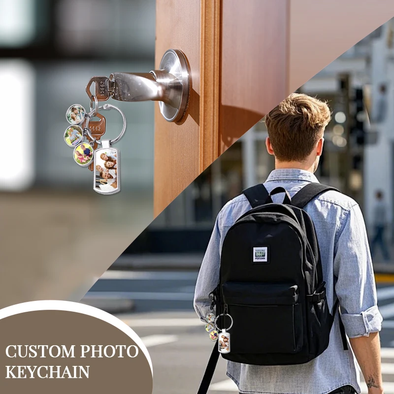 Custom Keychain 4 or 7pcs Picture Personalized Photo Engraving Text Keychains Customized Gifts for Men Women Boyfriend Gifts