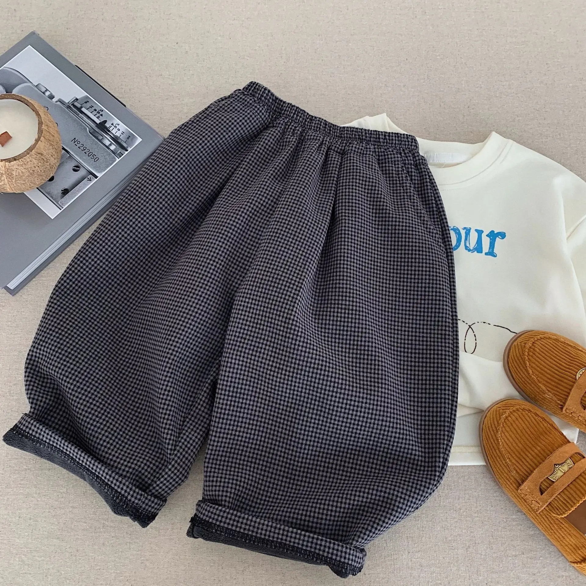 

2025 зимние детские штаны для мальчиков от 3 до 8 лет, толстые теплые клетчатые брюки для маленьких мальчиков, повседневные брюки с эластичной резинкой на талии для мальчиков-подростков