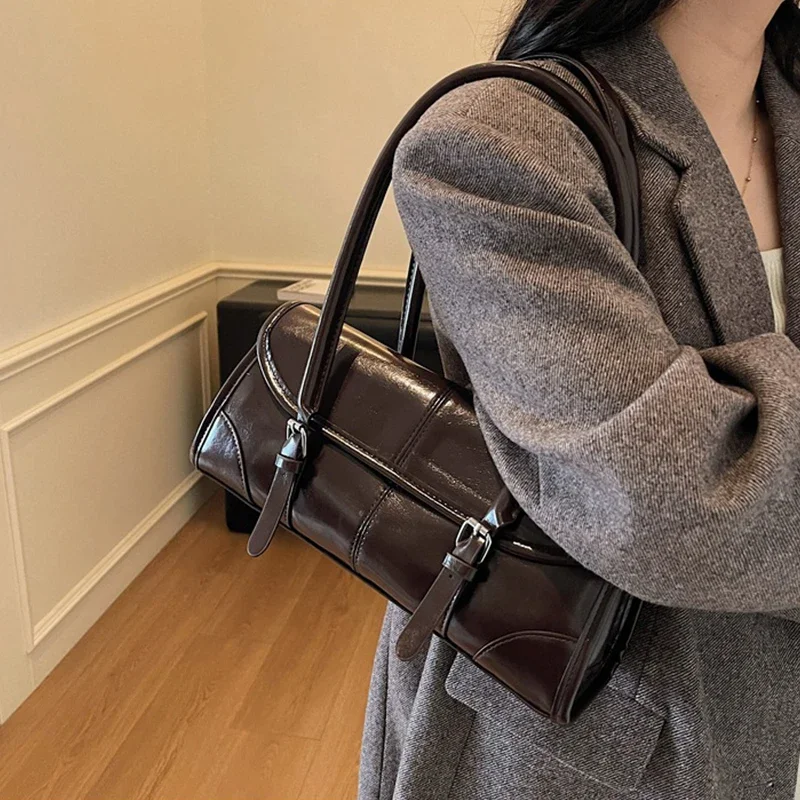 SHIYUN High Quality Burgundy PU Leather Underarm Bag Elegant Women's Shoulder Bag Commuter Versatile Ladies Shopper Tote Bags