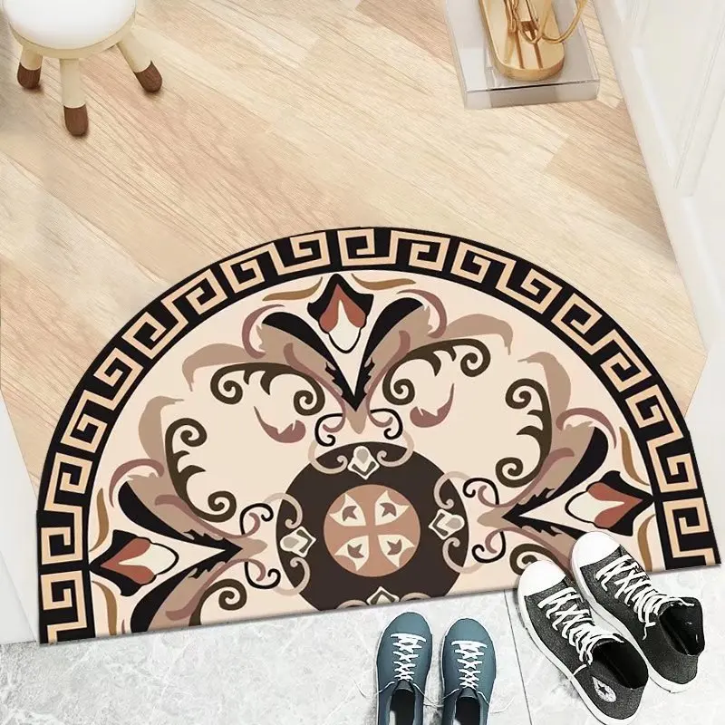 Crystal Velvet Patterned Mat Semi-circular Bedroom Kitchen Bathroom Entrance Mat Hallway Entrance Foot Sized Floor Mat Rug