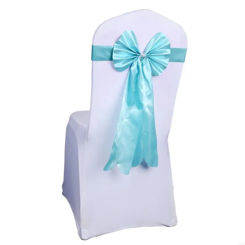 Q5WD Wedding Chair Sash Slider with Long Tail Ribbon for Butterfly Bow Tie for Rhinestone Buckle Chair Banquet