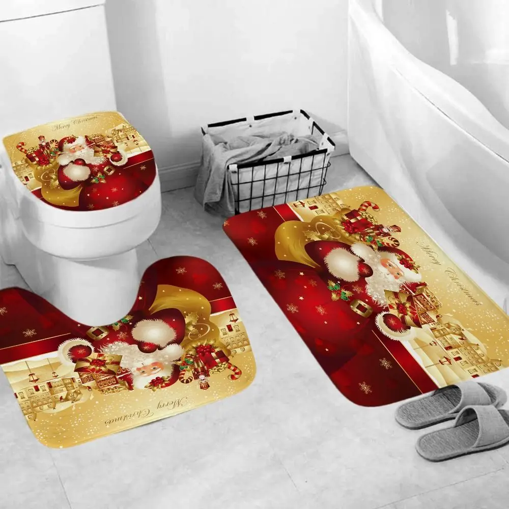 U-Shaped Design Bathroom Mat Set Non-Slip Backing Anti-Slip Surface Toilet Floor Mat Soft Texture 3-Piece Set Bath Mat Set