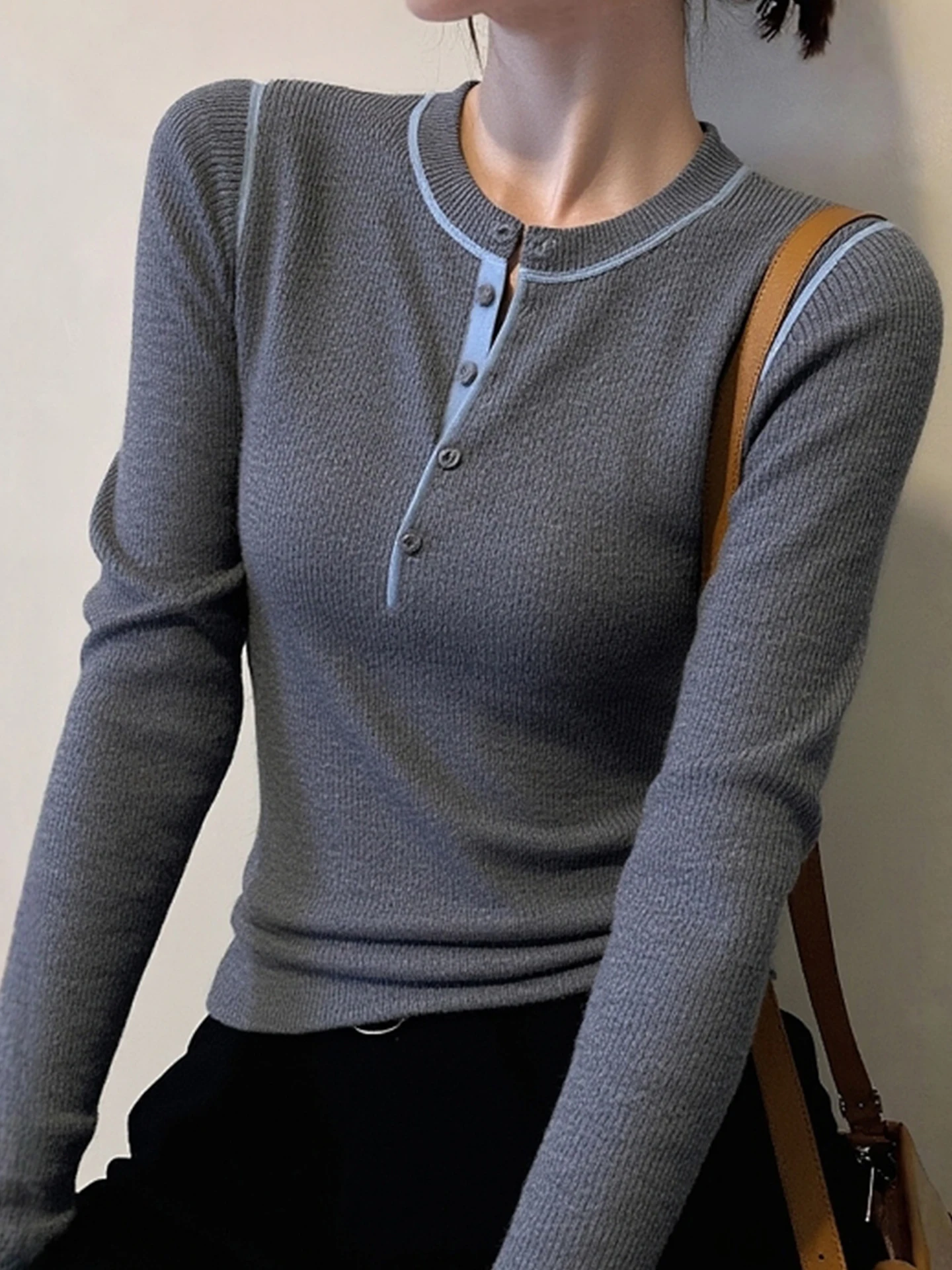 سترة نسائية محبوكة ناعمة ومريحة طويلة بطبقة أساسية irt Color Blo Design قمة شتوية متعددة الاستخدامات للتخسيس #3