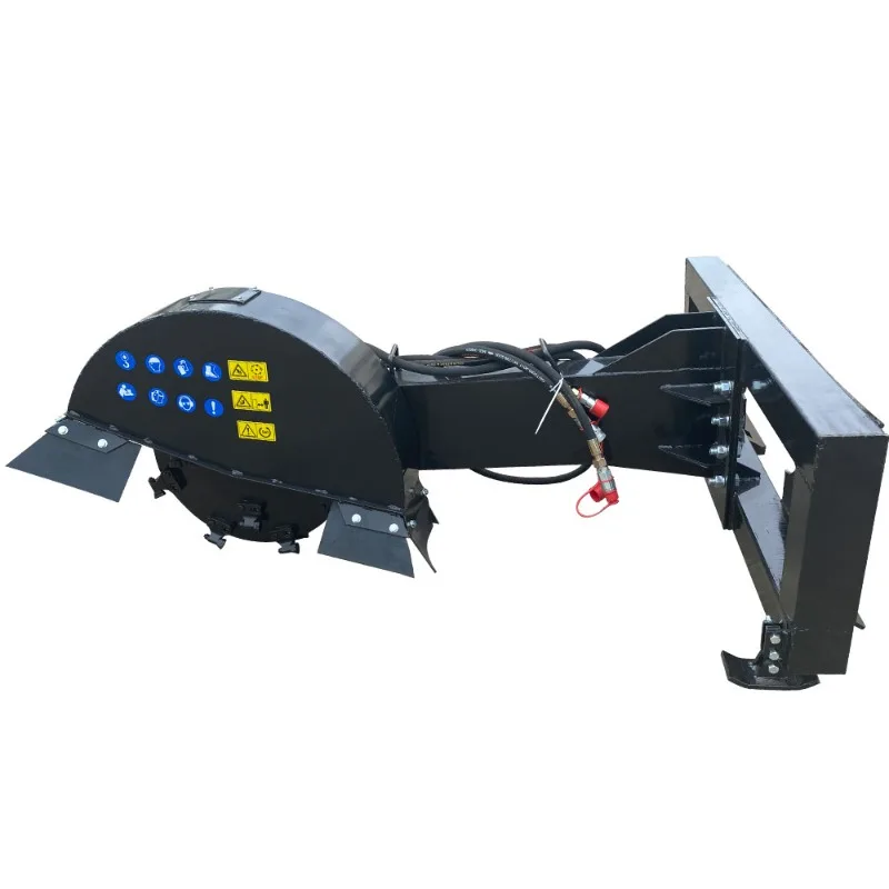 Stump grinder attached to a skid steer loader for removing large tree stumps
