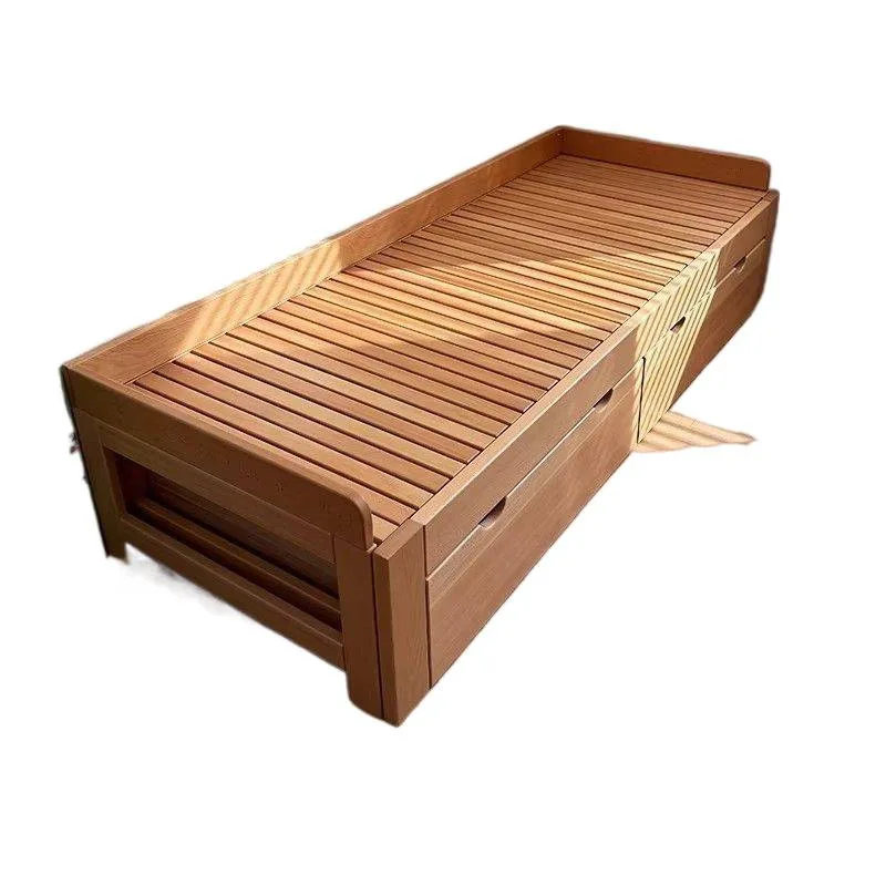 Retractable bed frame furniture beech all solid wood children's pull-out folding floor telescopic dual-purpose sofa