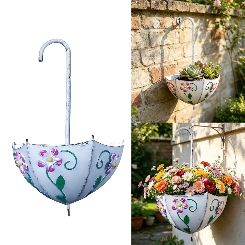  Fashion Geometrics Wall Mounted Planter Elegant Umbrella Hanging Flower Basket for Indoor Outdoor Garden